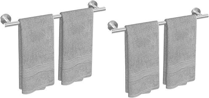 USHOWER 2-Pack Brushed Nickel Towel Bar, 24-Inch Towel Racks for Bathroom Wall-Mounted, SUS304 Stainless Steel Towel Rod (Total Length 26-Inch)