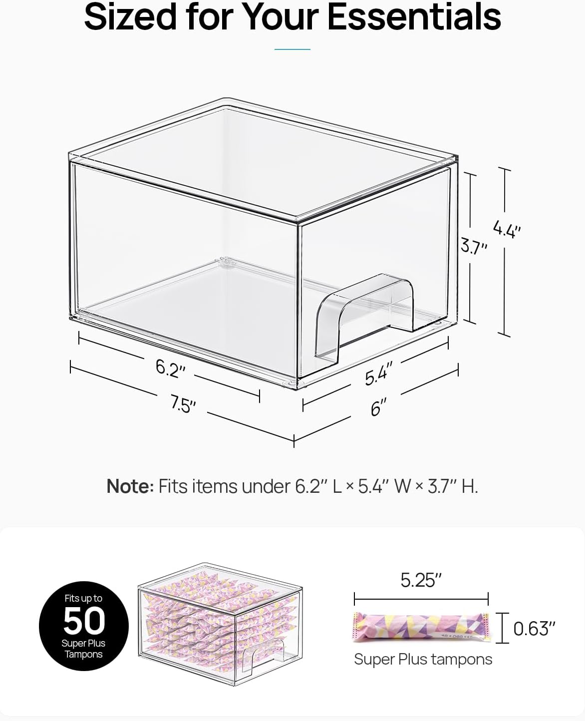 Vtopmart Clear Stackable Storage Drawers - 4 Pack Acrylic Makeup Organizer for Bathroom & Kitchen