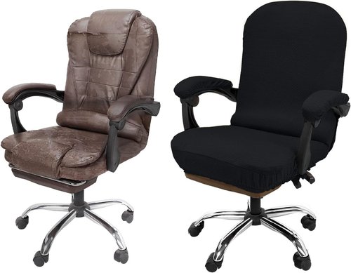 NeColorLife Office Chair Cover - Stretchable Thick Checked Jacquard for High Back Chairs | Large, Black