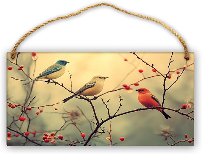 Artistic Retro Bird Wooden Sign, Floral Vintage Art for Home Aesthetics Lovers, 12x6 Inches Wood Decors, Ideal for Boho-Inspired Homes & Garden Spaces