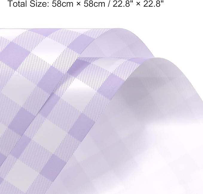MECCANIXITY Flower Wrapping Paper Waterproof Floral Wrap Plaid Pale Purple Gift Packaging 22.8 x 22.8 Inch Used for DIY Crafts Bouquet Packaging 10 Pcs