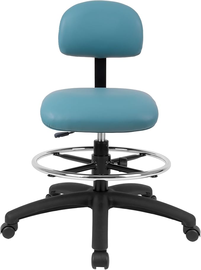 Chair Master FSS Series Square seat Mid (19"-27") seat Height Chair. Vinyl-for Office, Garage, Desk, Shop, Computer, Doctor, Medical, Easy to Clean! 18" Footring (Aqua, Mid Stool, _Standard Casters)
