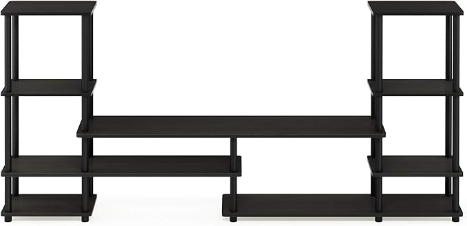 Furinno TURN-N-TUBE TV Stand, Wide Open Frame Entertainment Center with Open Shelves Storage, TV Console with Tall Side Shelves for TV up to 48 Inch, for Living Room, Bedroom, Espresso