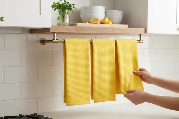 Serafina Home Yellow Kitchen Towels: 100% Cotton Soft Absorbent Ribbed Terry Loop, Set of 3 Multipurpose for Everyday Use Oversized 18" x 28" (Tuscan Lemon)