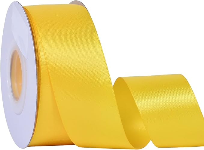 YAMA Yellow Double Faced Satin Ribbon, 1 1/2 Inch 25 Yards, Great for Crafts Bows Flower Bouquet Wedding Home Decor Gift Wrapping