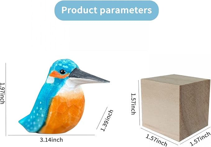 Bird Figurines Hand Carved Painted Wooden Statues for Home Decor, Gift for Bird Lovers,Housewarming, Birthday, Christmas, Anniversaries (NO.15-European Kingfisher)
