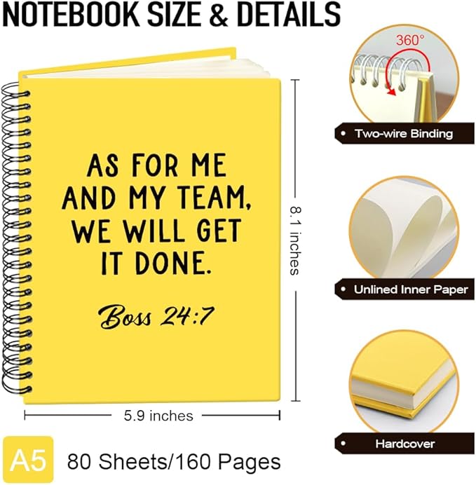 Msticey As For Me And My Team We Will Get It Done 160 Blank Pages Yellow Hardcover Spiral Notebook, Appreciation Gifts for Women Manager Supervisor Leader Coworker Colleague, Funny Boss Day Gifts