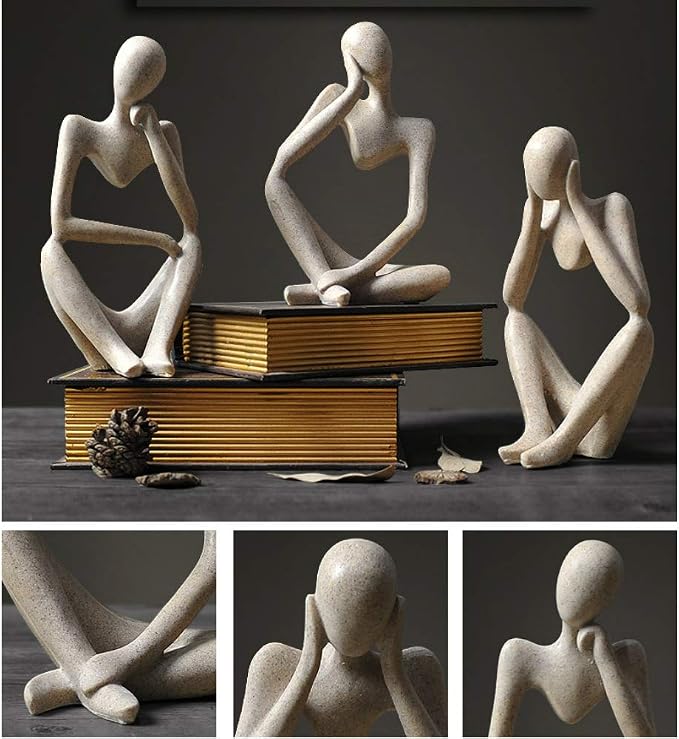 Asng Sandstone Resin Thinker Style Abstract Sculpture Statue Collectible Figurines Home Office Bookshelf Desktop Decor (Sandstone, Left,Large)