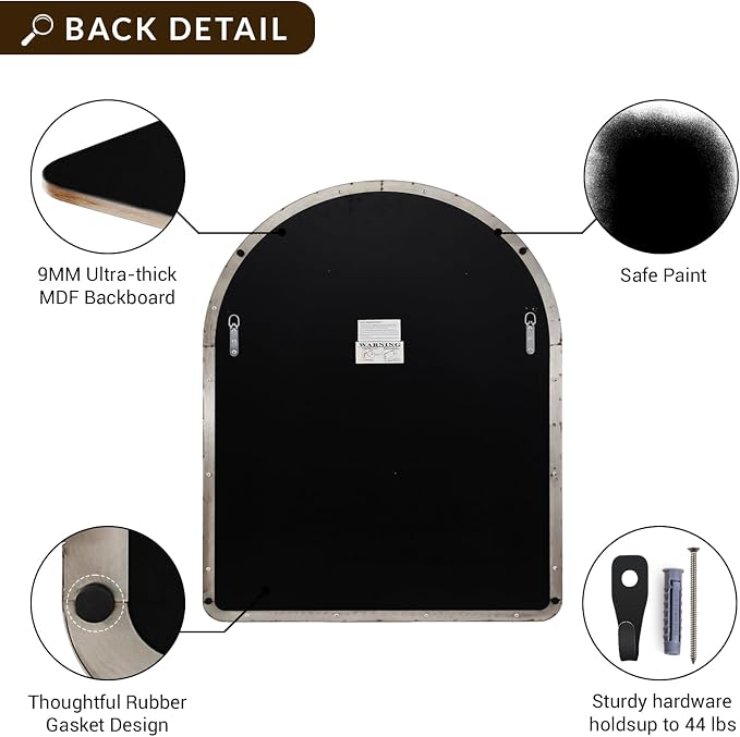 ANDY STAR Arched Mirror, 30 x 36 Inch Polished Chrome Wall Mirror in Stainless Steel Metal Frame, Arch Top Rounded Corner 1 Inch Deep Set Design Wall Mount Hangs Vertical