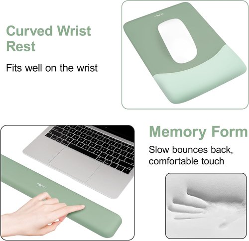 MOSISO Ergonomic Wrist Rest Support - Non-Slip Mouse Pad & Keyboard Set for Pain Relief | Green Neoprene