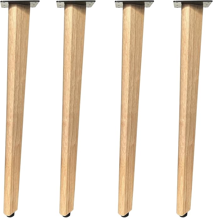 QLLY 26 inch Solid Wood Table Legs, Natural Varnished Wooden Desk Legs with Adjustable Leveling Feet, Set of 4, Heavy Duty Replacement Legs for for DIY Dining Table, Office Desk, Farmhouse Furniture