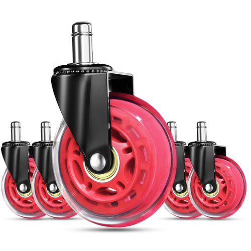 RidRed Gaming Chair Wheels - Heavy-Duty Replacement Rubber Casters - Universal 3-Inch, Noise-Free Fit for All Floors (Red)