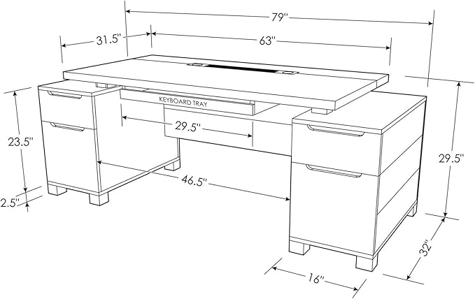 Zuri Furniture 79" Modern Ford Executive Desk with Filing Cabinets - White