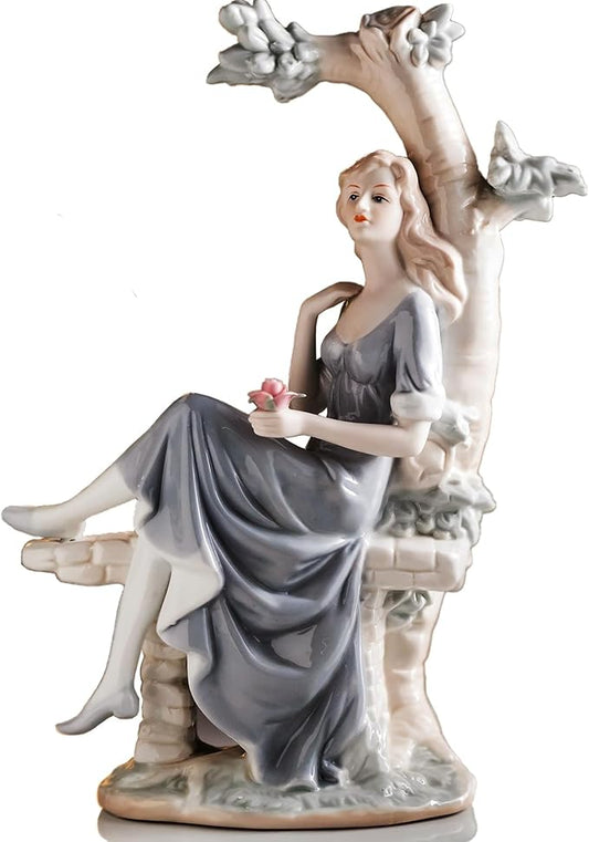 MTME Porcelain Figurine, Lady with Flowers, Memorabilia, Wedding Gifts, Statue Home Decor (Youth)
