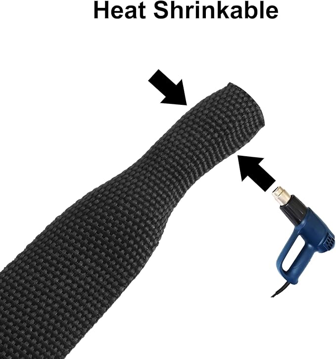 MECCANIXITY Braided Cable Sleeves Heat Shrinkable Fabric Sleeving, 7/8" 33ft Black 2:1 Ratio Heat Shrinkable Cord Protector for Harness Cable, Network Cable Protection, Cable Management