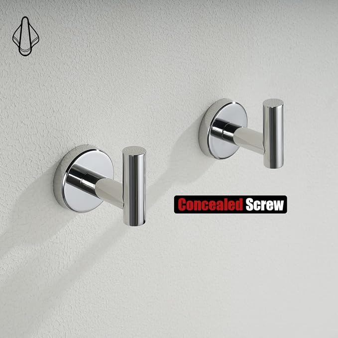 JQK Chrome Bathroom Towel Hook, 304 Stainless Steel Coat Robe Clothes Hook for Bathroom Kitchen Garage Wall Mounted (Pack of 4), TH100-CH-P4