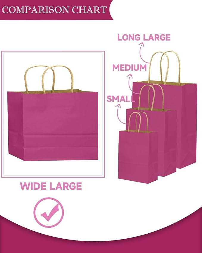 qiqee 13"x4.5"x10" Large Gift Bag with Handles Bulk 32PCS Gift Paper Bags Rosy Bags Multiple Uses (Wide Large)