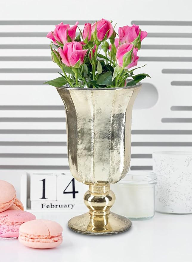 Serene Spaces Living 8-Pack Antique Gold Vase for Flowers, 8 1/2in Gold Urn for Centerpieces, Weddings, Events