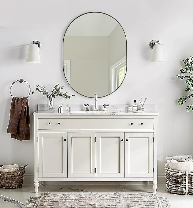 ANDY STAR Chrome Oval Mirror, 24x32'' Oval Mirror Pill-Shaped Contemporary Design in 1'' Antirust Stainless Steel Metal Frame for Bathroom, Entryway Wall Mounted Vertical/Horizontal