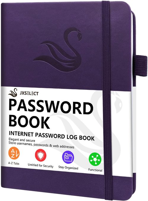 Elegant Password Book - Hardcover Organizer with Alphabetical Tabs & Notes Section | 5.2" x 7.6" (Purple)