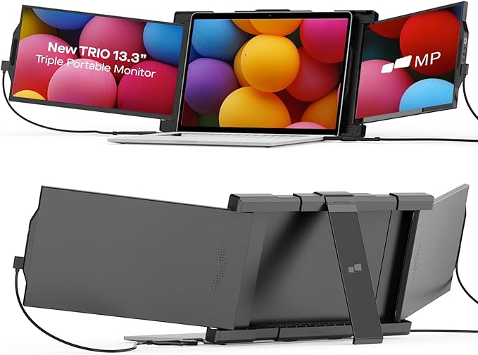 Portable Monitor - Mobile Pixels 13.3'' Trio Monitor for 13''-14'' Laptops with Built-in Kickstand, 1080P Full HD IPS Triple Screen, USB A/Type-C Plug and Play, Windows/Android/Mac (Optional Magnets)