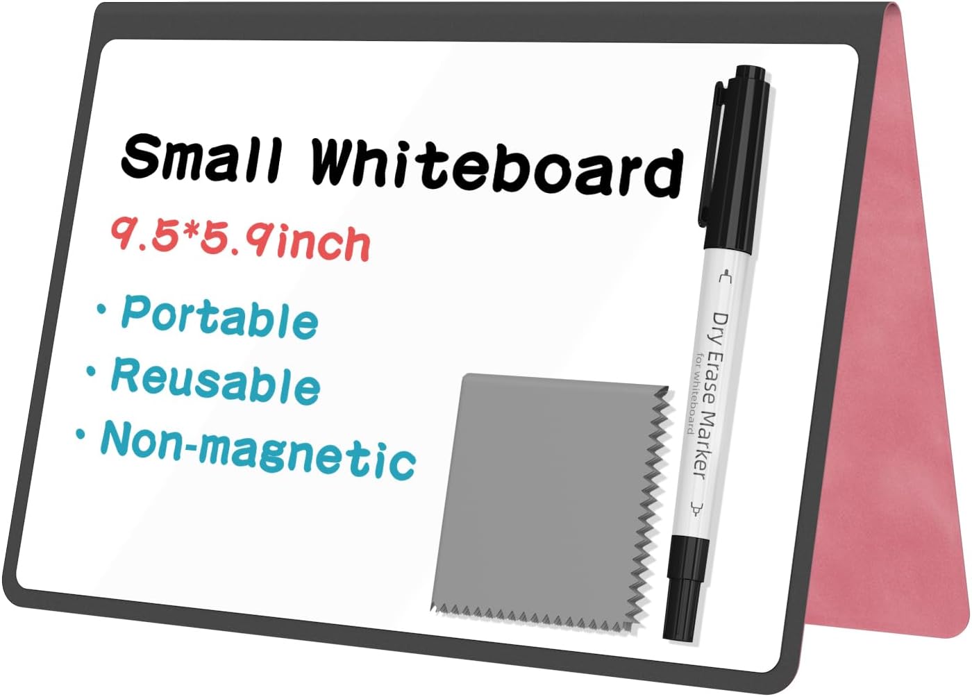Skiennix Portable Dry Erase Board - Double-Sided Reusable Whiteboard Notebook | 9.5"x6.6" Pink with Marker & Cloth