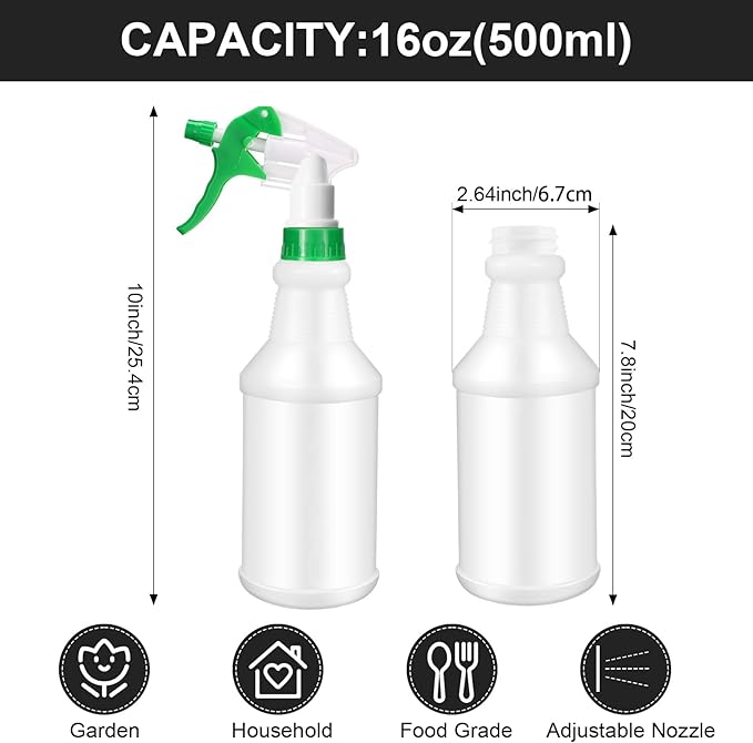Rtteri 24 Pcs 16 Oz Plastic Spray Bottle for Cleaning Solutions Bulk Empty and Reusable Leak Proof Spraying Bottles for Cleaning, Water, Auto Details, Commercial, Bathroom(Green,Black)