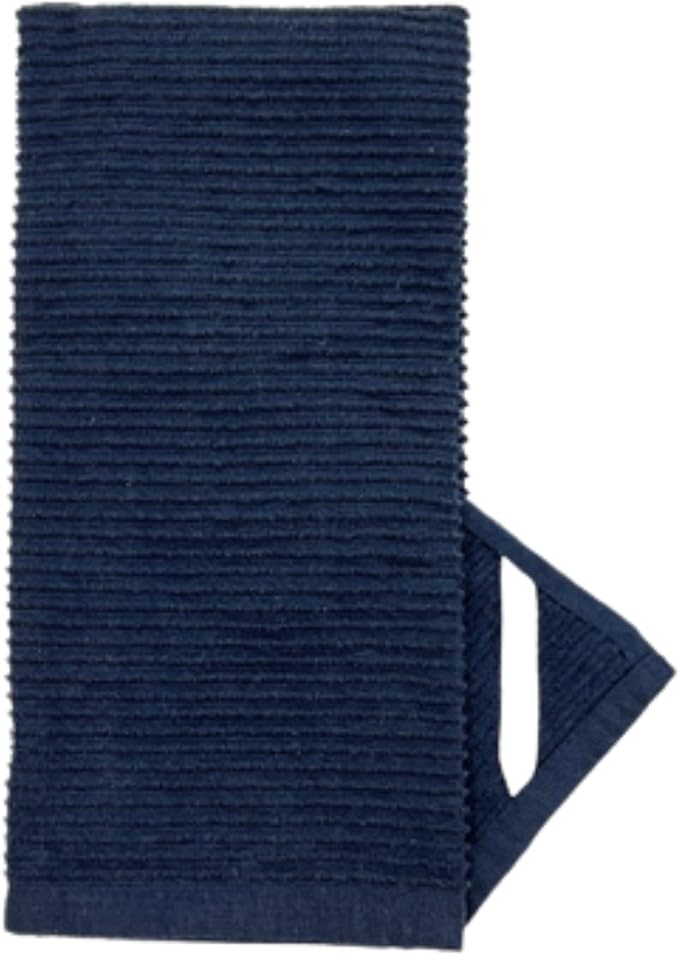 Serafina Home Oversized Solid Color Dark Navy Blue Kitchen Dish Towels: 100% Cotton Cloth Soft Cleaning Drying Absorbent Ribbed Terry Loop, Set of 3 Multipurpose for Everyday Use (Navy Blue)
