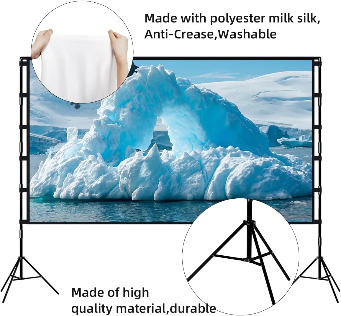 Towond 120-Inch 4K HD Projector Screen - Foldable Anti-Crease Design for Indoor/Outdoor Use