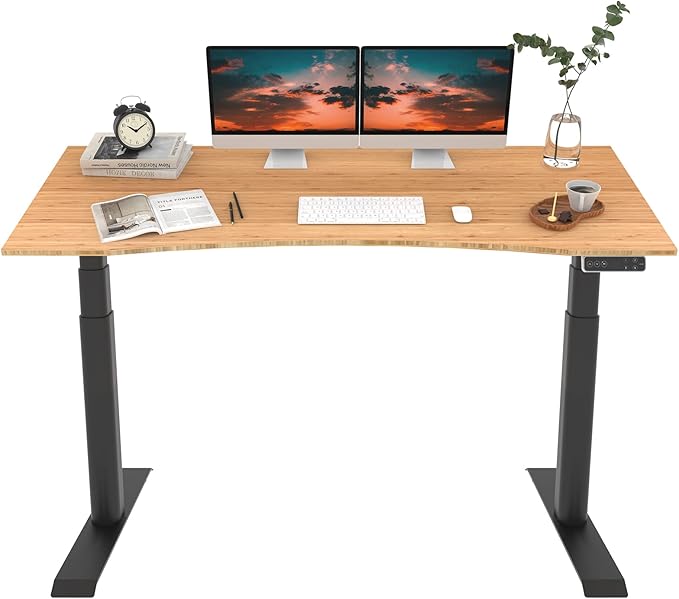 FLEXISPOT E6 Pro Oval Leg Dual Motor 3 Stages Bamboo Electric Standing Desk 72x30 Inch Whole-Piece Board Height Adjustable Electric Sit Stand Up Desk (Black Frame + Bamboo Curved Desktop)