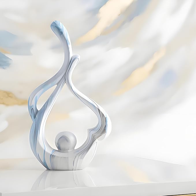 Blue Sculpture Home Decor, Dining Room Table Centerpiece, Ceramic Statue Table Decoration for Living Room, Abstract Sculpture Bookshelf tv Stand Entry Table Decor