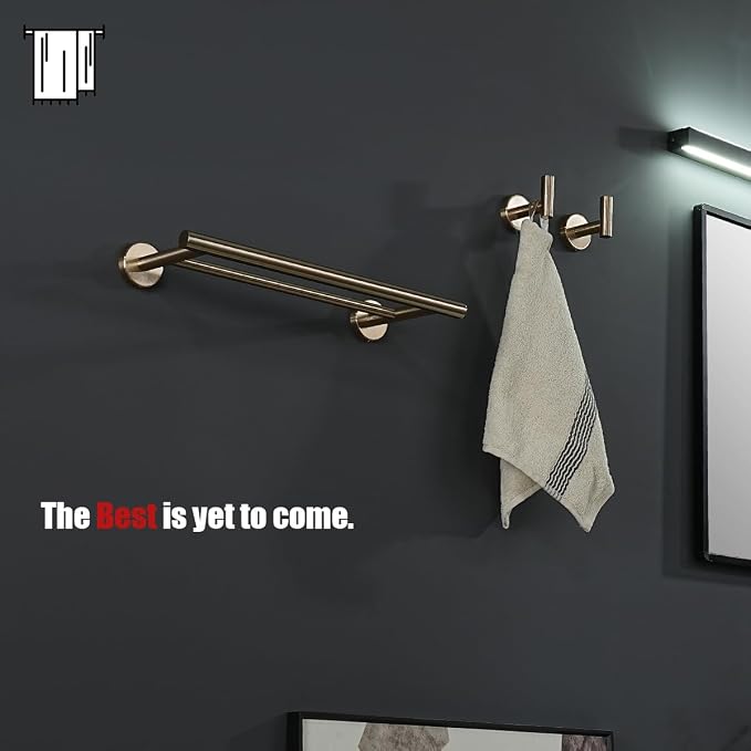 JQK Double Towel Bar Champagne Bronze, 15 Inch 304 Stainless Steel Thicken 0.8mm Towel Rack Holder for Bathroom Washcloths and Hand Towels Wall Mount, Useable Length 12 Inch, TB100L12-CB