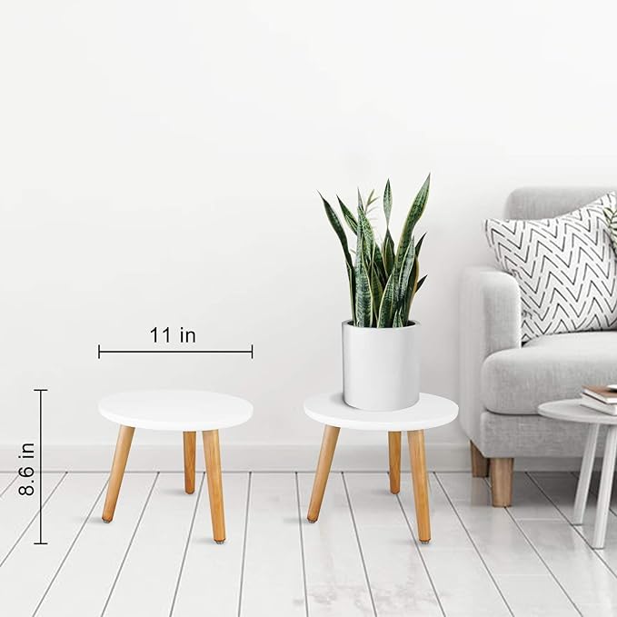 Uneedem Plant Stand Indoor, Mid Century Modern Small Round Plant Table for Flower Pots, 8.9" Tall Plant Holder Wood Stool for Living Room (2 Pack)