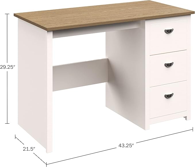Computer Desk - Traditional Desk with Attached 3-Drawer File Cabinet - for Home Office, Bedroom, Computer, or Craft Table by Lavish Home (White)