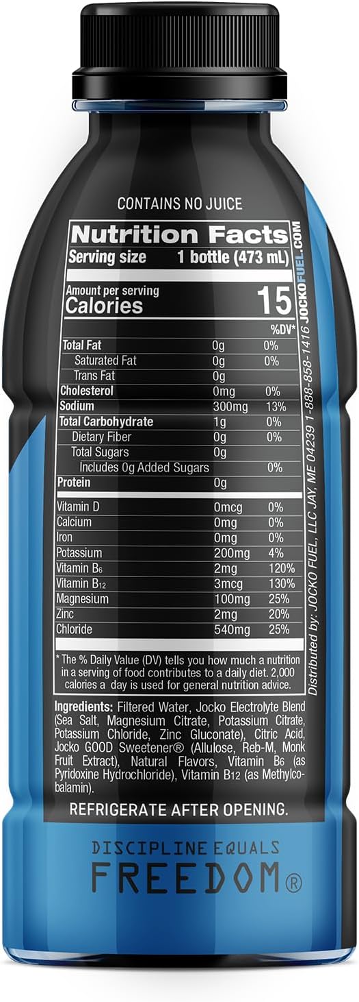 Jocko Fuel Hydrate Electrolyte Drinks - Sports Drink Hydration Amplifier, Thirst Quencher - Scientifically Formulated Electrolyte Blend Blue Raspberry 16 Oz (12 Pack)