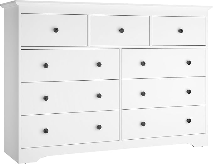 White Dresser for Bedroom，55" Wide 9 Drawers Dressers,Modern Wooden Chest for Living Room, Hallway