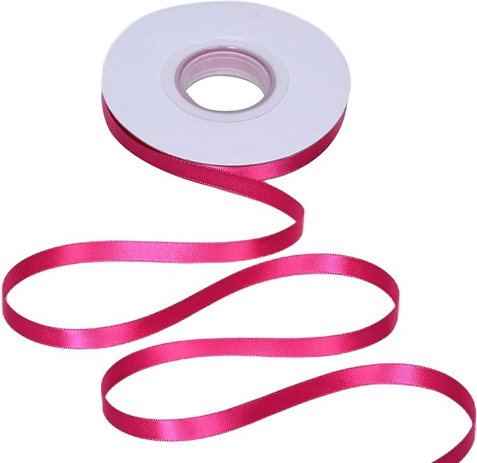 YAMA Hot Pink Double Faced Satin Ribbon 3/8 Inch 25 Yards Hot Pink Fabric Ribbon for Gift Wrapping Crafts Bows Wedding Party Decoration