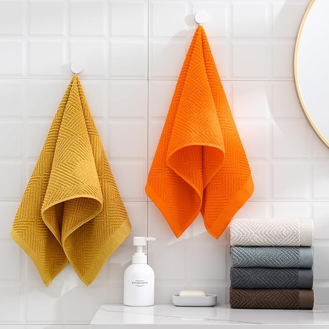 sense gnosis Red Hand Towel Set of 2 Striped Weave 13 X 29 Inch | Premium 100% Cotton Herringbone Pattern Ultra Soft Highly Absorbent Hand Towel for Bathroom