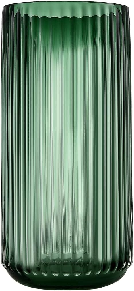 Small Cylinder Ribbed Green Glass Flower Vase for Farmhouse Dining Table Centerpieces Decor