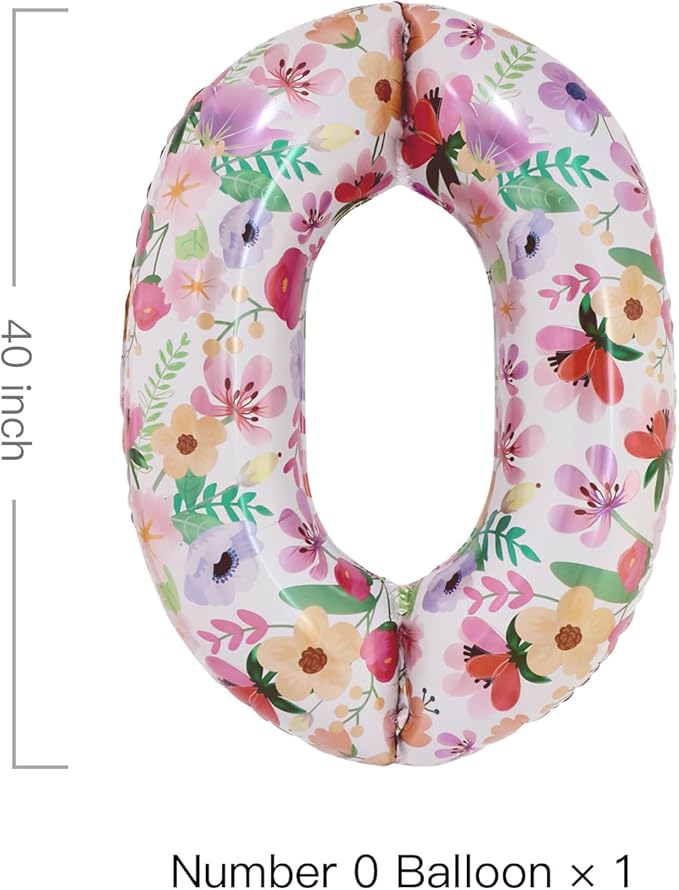 Flower Balloons 40 Inch Floral Number 0 Balloon for 10th Birthday Garden Party Decorations Ten Year Old Photo Props Foil Number 0