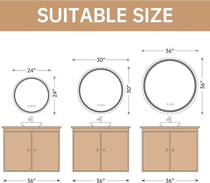 LOVESPEJO 30" Round LED Mirror for Bathroom, Circle LED Bathroom Vanity Mirror with Lights, Anti-Fog, Dimmable, 3 Colors, Shatterproof