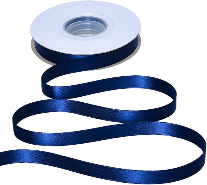 YAMA Navy Blue Double Faced Satin Ribbon, 1/2 Inch 25 Yards, Navy Ribbon for Gift Wrapping Crafts Hair Bows Wedding Party Decoration