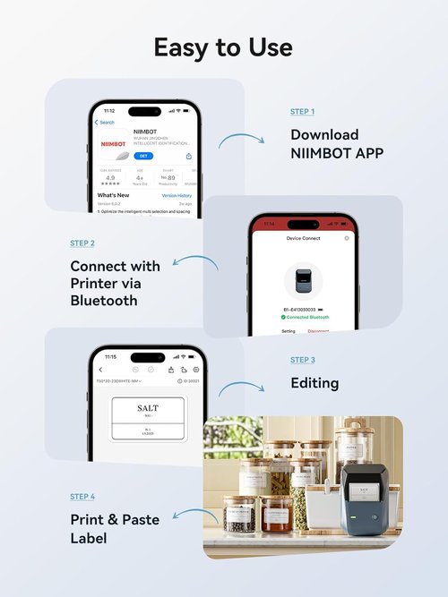 NIIMBOT B1 Label Maker - Portable Bluetooth Thermal Printer with Multiple Templates | 2 Inch, Blue