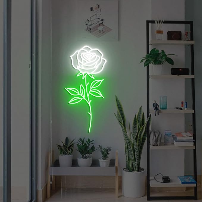 Rose Flower Neon Sign - Dimmable, Customizable Colors, Ideal Love Neon Sign & Neon Signs for Wall Decor, Perfect for Couples' Bedrooms, Wedding Spaces, Romantic Enthusiasts' Homes, Great Gift for Lovers & Romantic Style Fans