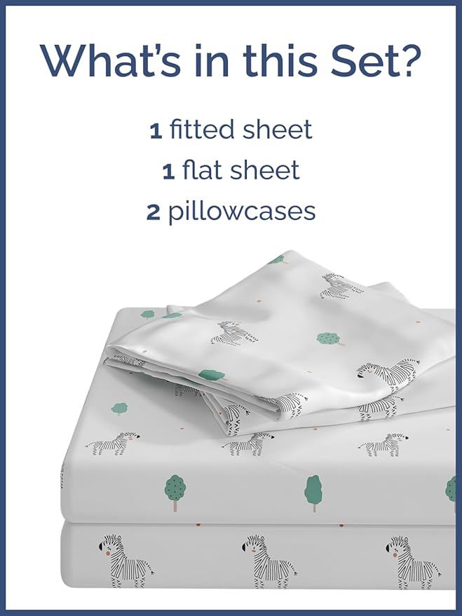 Kids Zebras Full 4 Piece Sheet Set - Boys, Girls, Teens, Toddler - Easy Fit Deep Pockets - Breathable, Hotel Quality Bedding Sheets - Machine Washable - Wrinkle Free - Cute, Cozy, Soft - CGK Linens