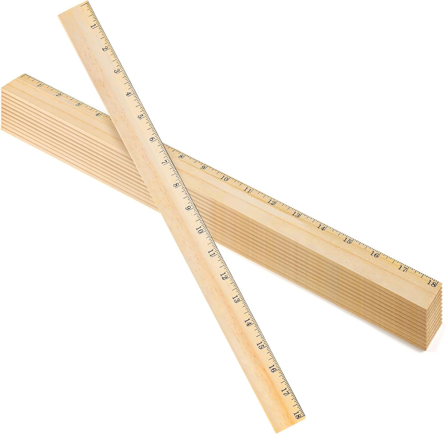 Tellegloww 18-Inch Wooden Rulers - 12 Pack with Metal Edge for Accurate Measuring | School & Office Supplies
