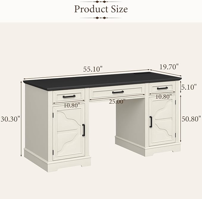 Vabches Computer Desk with File Drawer,Rustic Executive Desk with Drawers Wood Office Desk with Ample Storage Drawers,Farmhouse Large Home Wrting Desk with Drawers for Bedroom,White