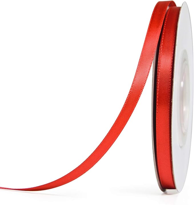 YAMA Red Double Faced Satin Ribbon 1/4 Inch 25 Yards Thin Red Ribbon for Gift Wrapping Crafts Bows Wedding Party Decoration