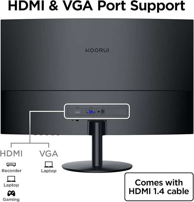 KOORUI 27 Inch Curved Monitor FHD 1080P 144Hz Gaming Office Computer Monitors, 1500R PC Screen with HDMI VGA, Eye Care TÜV Rheinland Certified, Tilt Adjustable, Black.