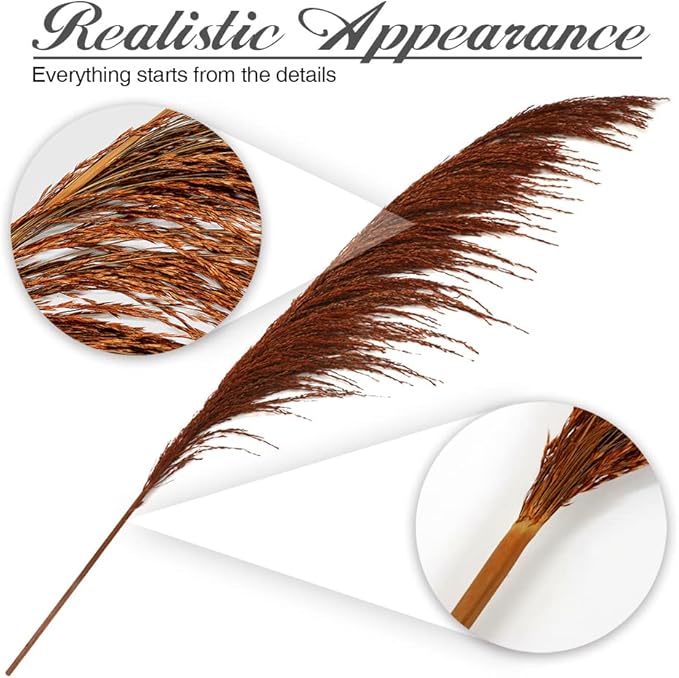 Pampas Grass Decor Tall,Long Pampas, Large Pompas Floral, Elegant Feather Flowers for Wedding Decorations, Living Room Decor (Natural Orange, 4pcs 43.3"(110cm))